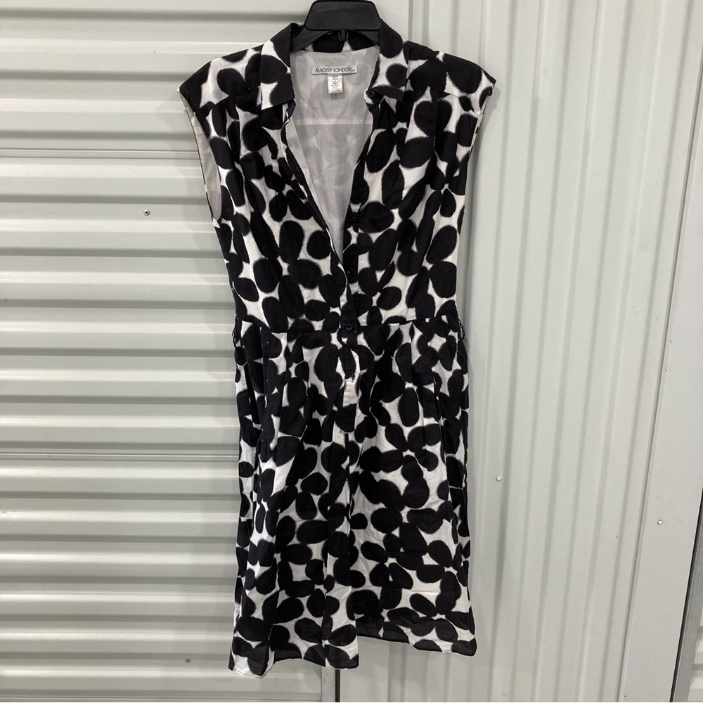 Maggy London Black and White Patterned Midi Dress
